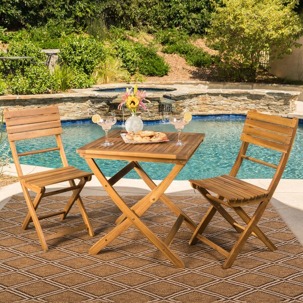 Positano Outdoor 3piece Foldable Acacia Wood Bistro Set by Christopher Knight Home