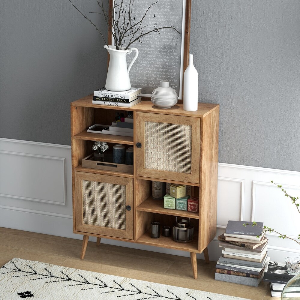 Rattan Buffet Sideboard Accent Storage Cabinet Coffee Bar Cabinet