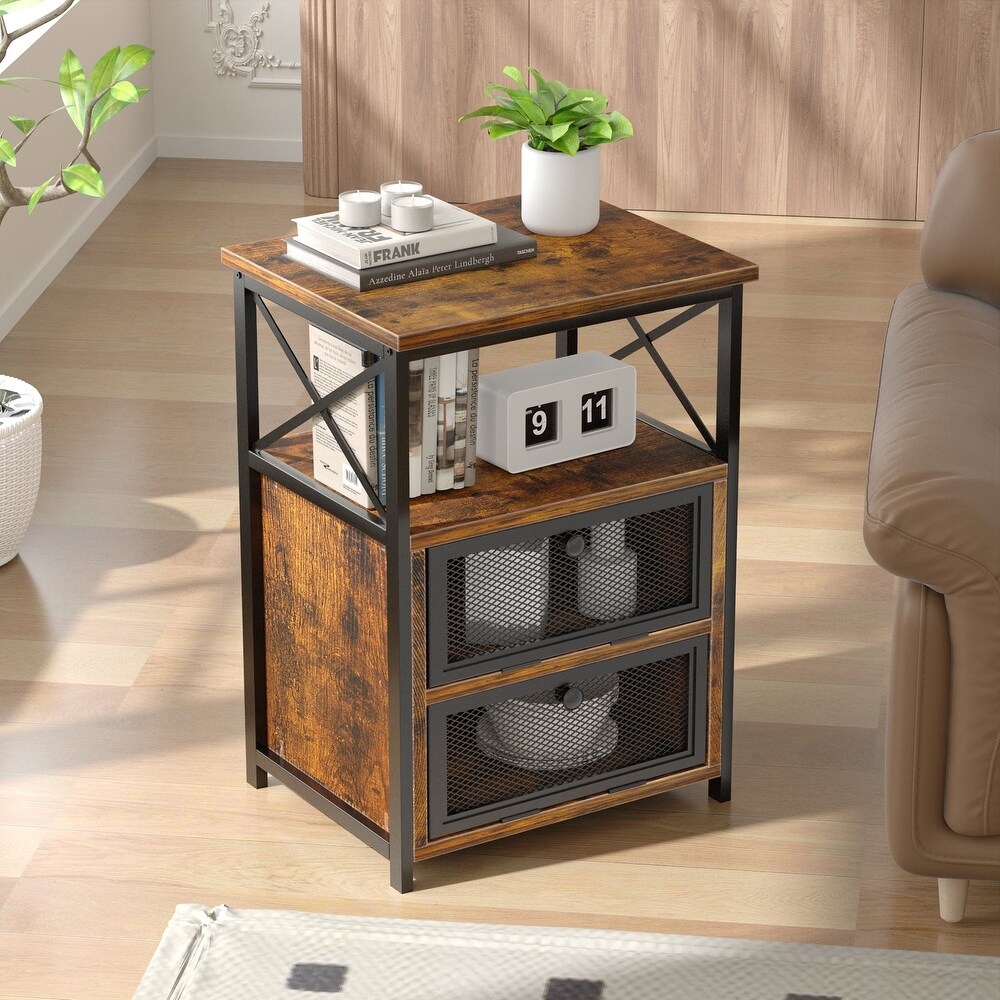 Modern Nightstand with 3 tier Storage Shelves  Brown Nightstands/Black Nightstands (Set of 2)