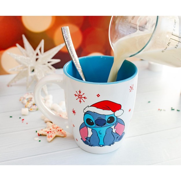 Silver Buffalo Disney Lilo amp Stitch Santa Hat Jumbo Curved Ceramic Latte Mug Holds 25 Ounces