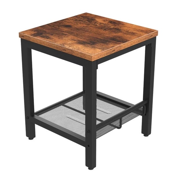 Industrial Side Table， 2-Tier Nightstand with Mesh Storage Shelf， Sofa Couch End Table for Living Room， Bedroom