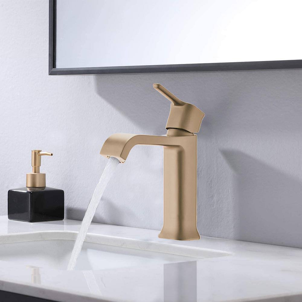 PROOX Single Handle Single Hole Bathroom Faucet with Brass Deckplate and Drain Assembly in Brushed Gold PRAA311BG