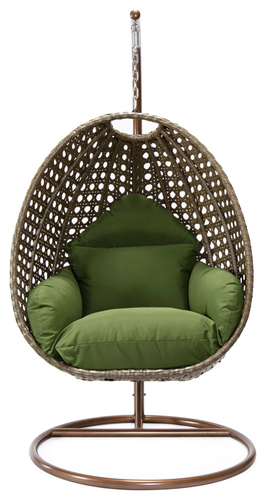 LeisureMod Beige Wicker Hanging Egg Swing Chair With Stand and Cushion   Tropical   Hammocks And Swing Chairs   by LeisureMod  Houzz