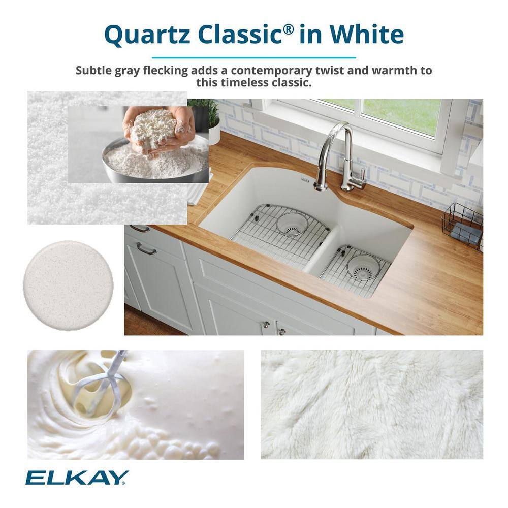 Elkay Quartz Classic White Quartz 33 in. Single Bowl Undermount Kitchen Sink ELGU13322WH0