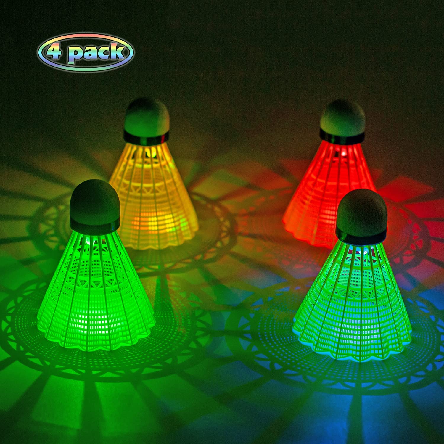 Ksports LED Badminton Shuttlecocks Nylon 4 Pack Tube − Glow in The Dark Birdies