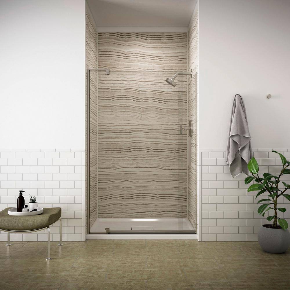 KOHLER Revel 48 in. x 70 in. Frameless Pivot Shower Door in Anodized Brushed Nickel with Handle 707551-L-BNK