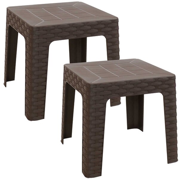 2Pcs Brown 18.5 Inch Square Patio Side Tables