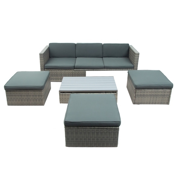 Outdoor Patio Furniture Set 5 Piece Wicker Conversation Set with Lift Coffee Table Sectional Set 3 Seat Sofa Couch