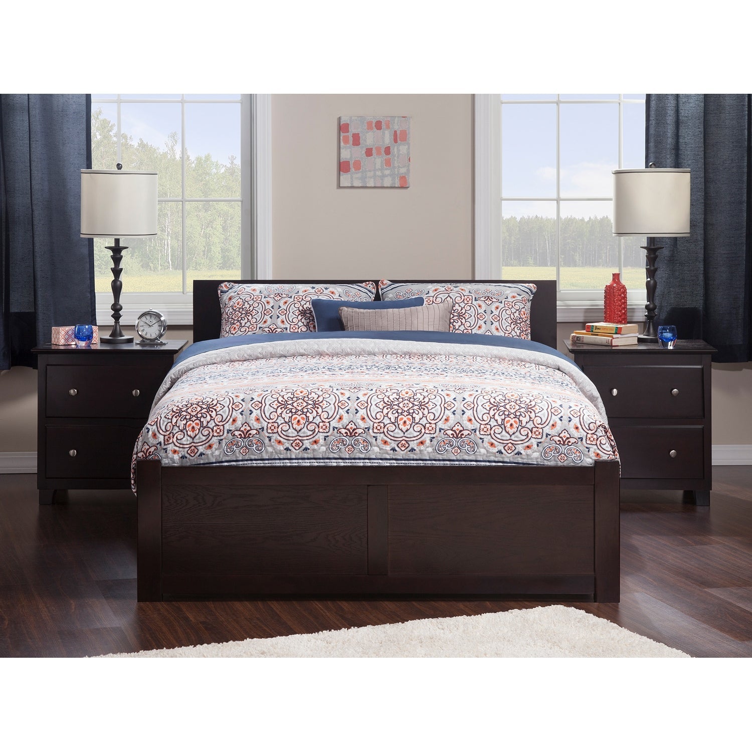 AFI Orlando Full Platform Bed with Footboard and 2 Bed Drawers in Espresso