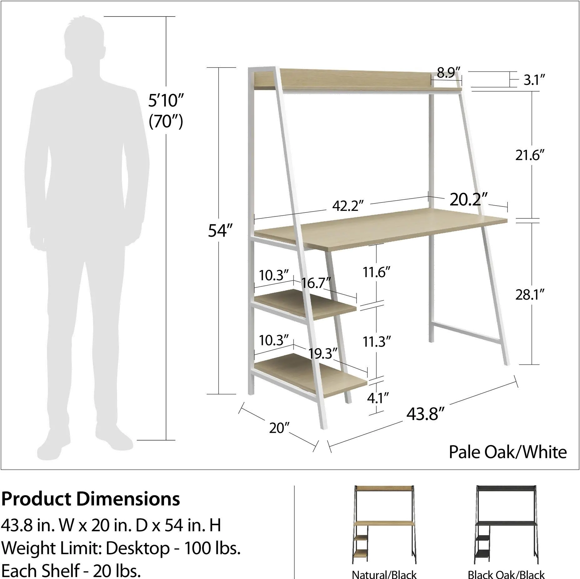 Bushwick Transitional Natural and Black Metal Ladder Desk