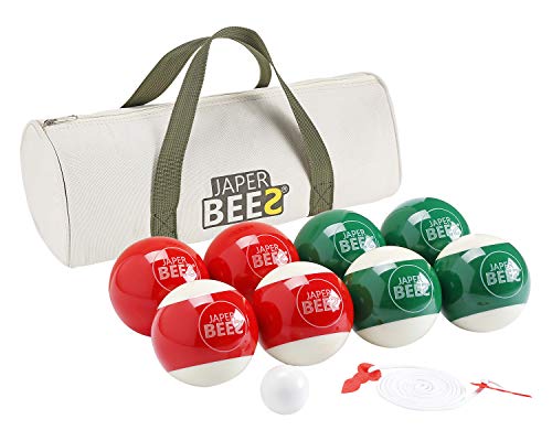 JAPER BEES Bocce Ball Set 90mm Entire polyresin Outdoor Lawn Games for Family with 8 Balls 1 Pallino Measuring Rope Canvas Carrying Case