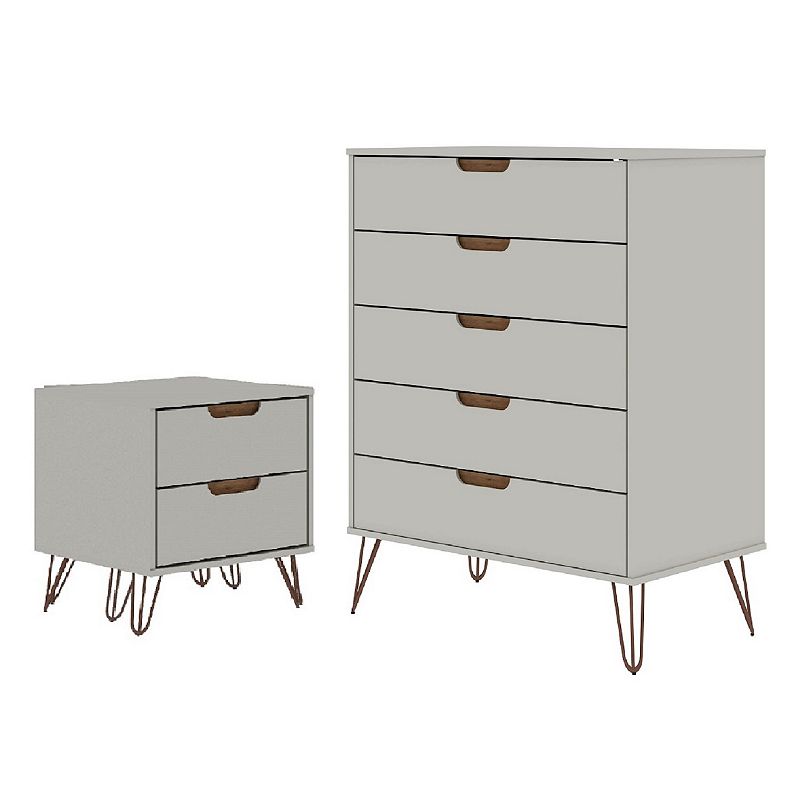 MANHATTAN COMFORT Rockefeller Tall 5-Drawer Dresser and Nightstand 2-piece Set