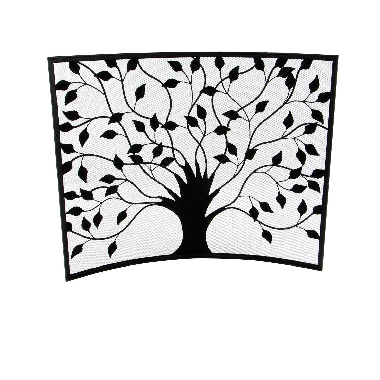 Dec Mode Farmhouse Metal Fireplace Screen with Brown and Green Tree Detail， 39 W x 33 H， Black Frame