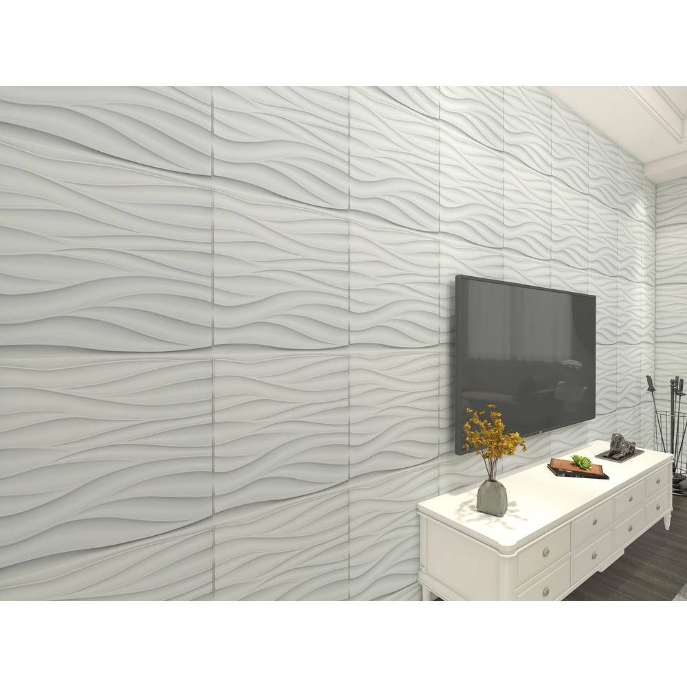 Art3dwallpanels 19.7 in. x 19.7 in. White PVC 3D Wall Panels Wave Wall Design (12-Pack) T100h46