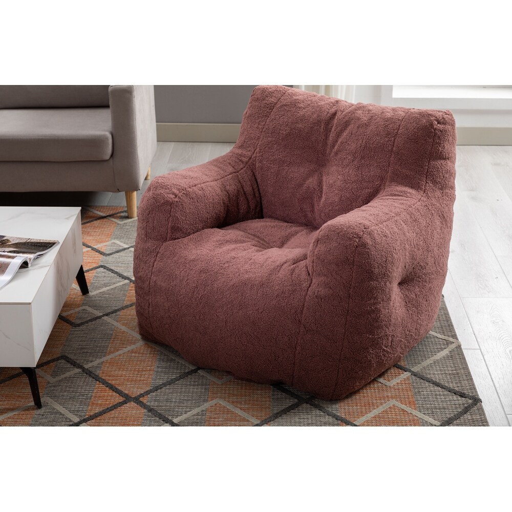 Soft Tufted Foam Bean Bag Chair With Teddy Fabric Bean For Living Room