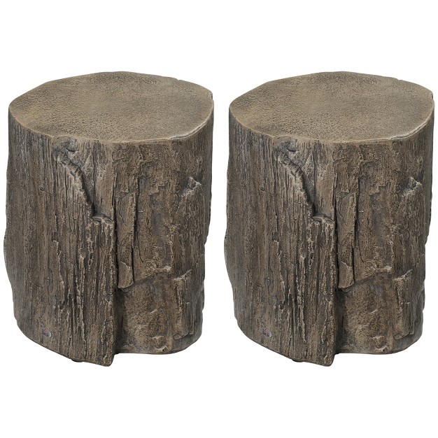 Homcom Side Table With Round Tabletop Tree Stump Shape Concrete End Table With Wood Grain Finish For Indoors And Outdoors Set Of 2 Gray