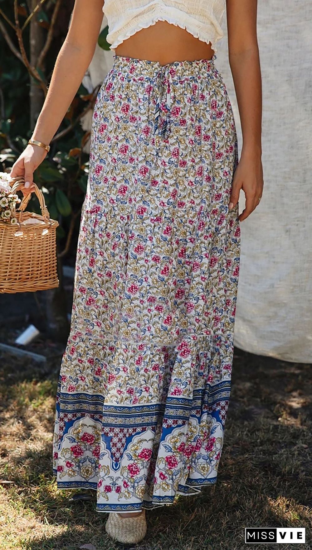 Floral Boho Casual Maxi Skirt