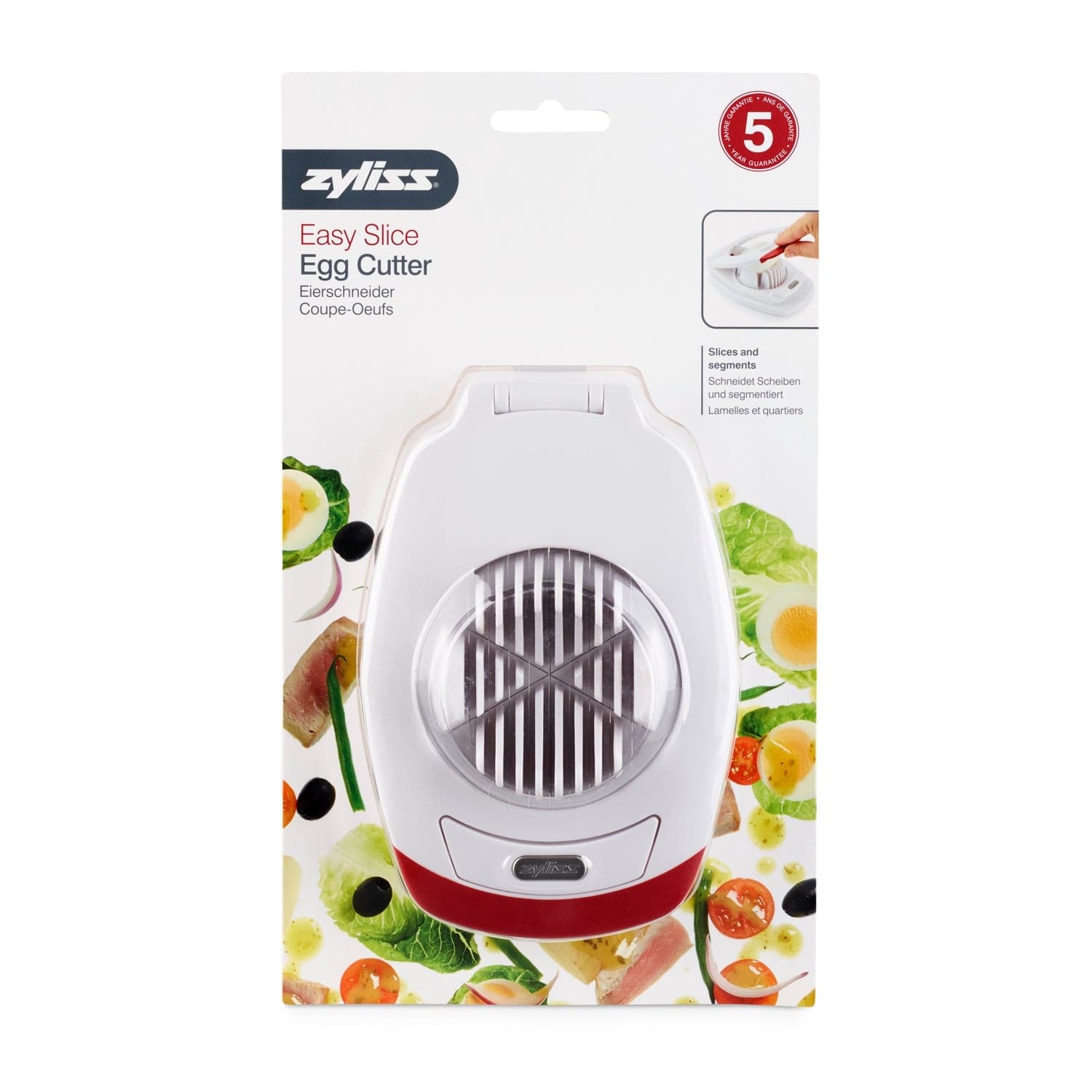 Zyliss Egg Cutter - Non Slip, Egg Slicer and Wedger with Built in Shell Piercer