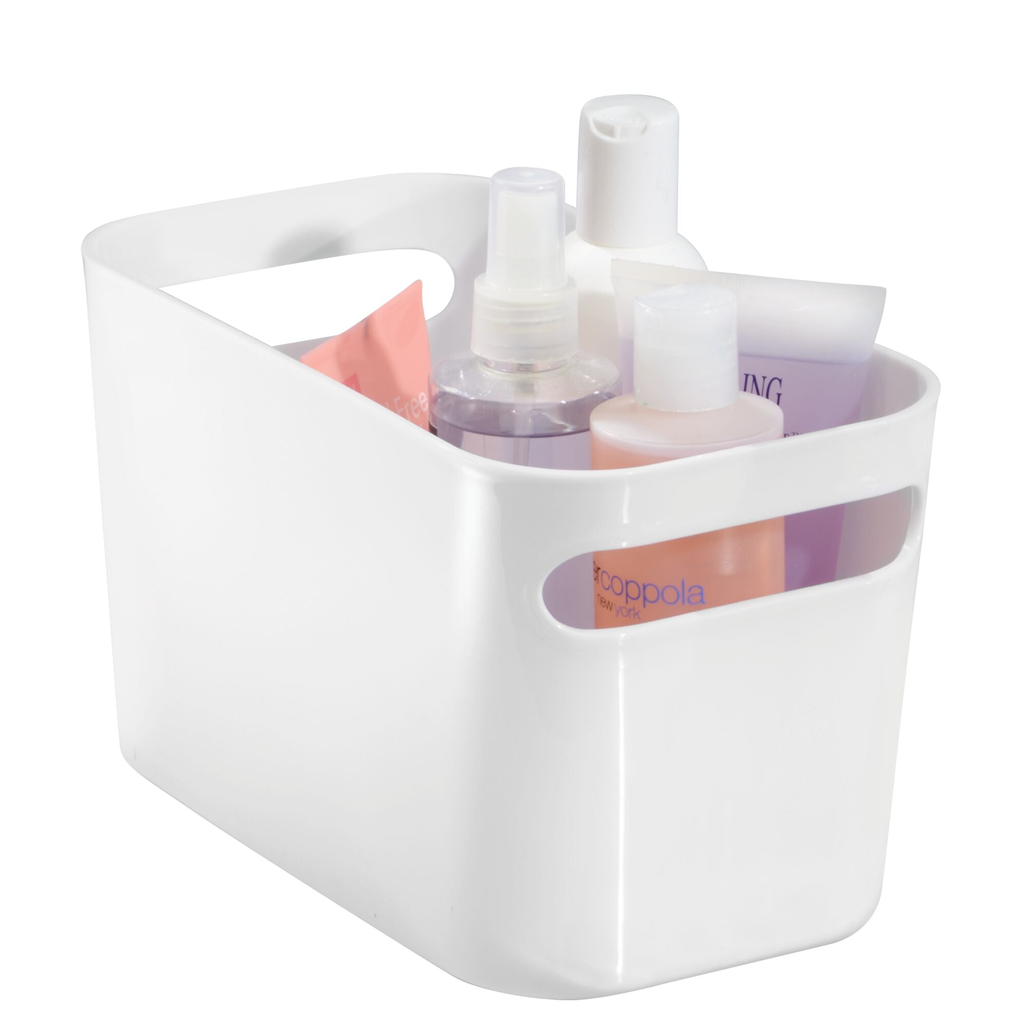 mDesign Deep Plastic Bathroom Vanity Storage Bin with Handles - Organizer for Hand Soap， Body Wash， Shampoo， Lotion， Conditioner， Hand Towel， Hair Brush， Mouthwash - 10