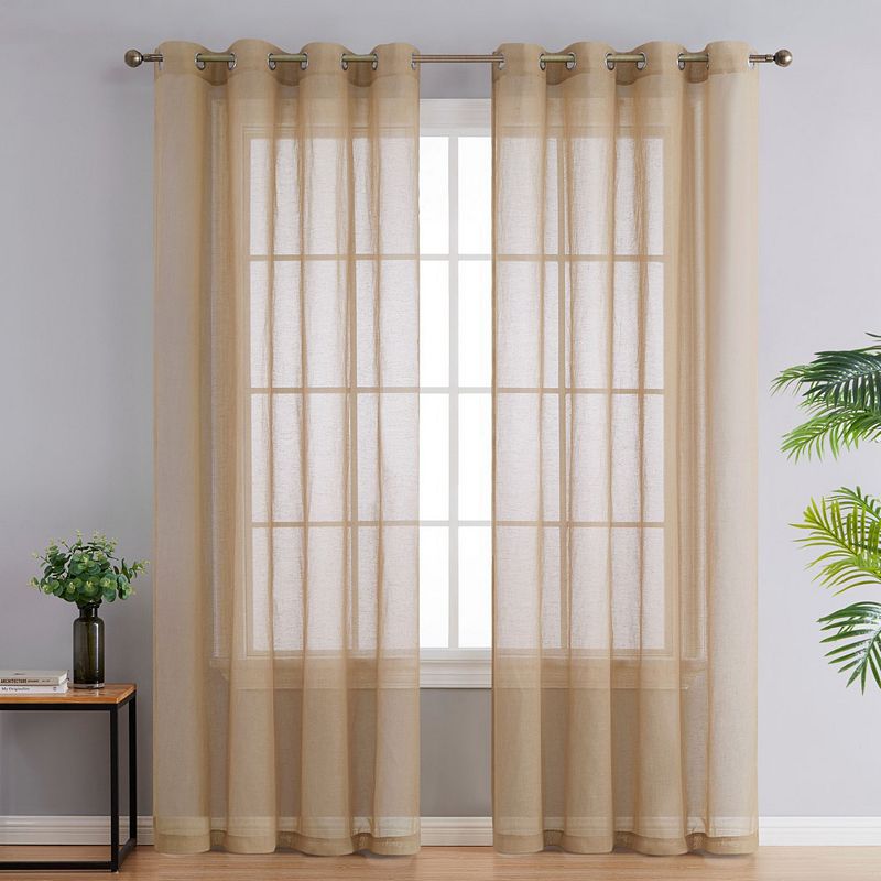 Thd Natalie Faux Linen Semi Sheer Light Filtering Window Grommet Curtains Drapery Panels， Set Of 2