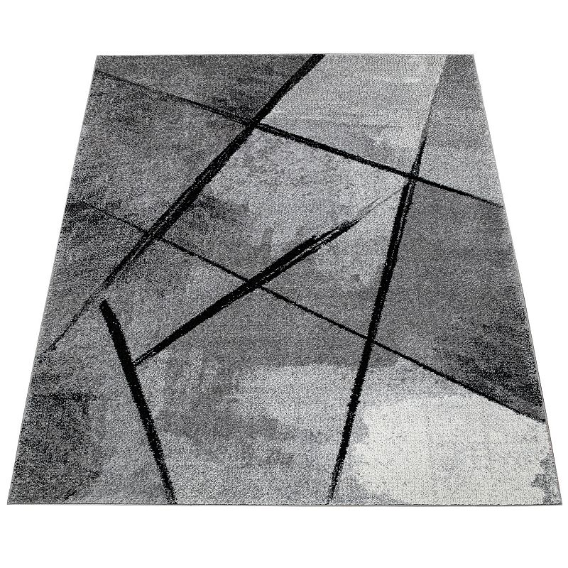 Modern Area Rug Abstract Black Stripes and Grey Shades