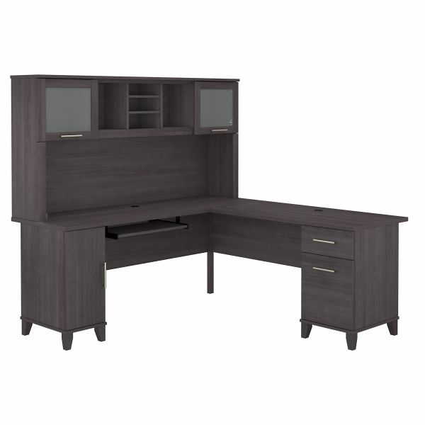 Bush Furniture Somerset 72W L Shaped Desk with Hutch in Storm Gray