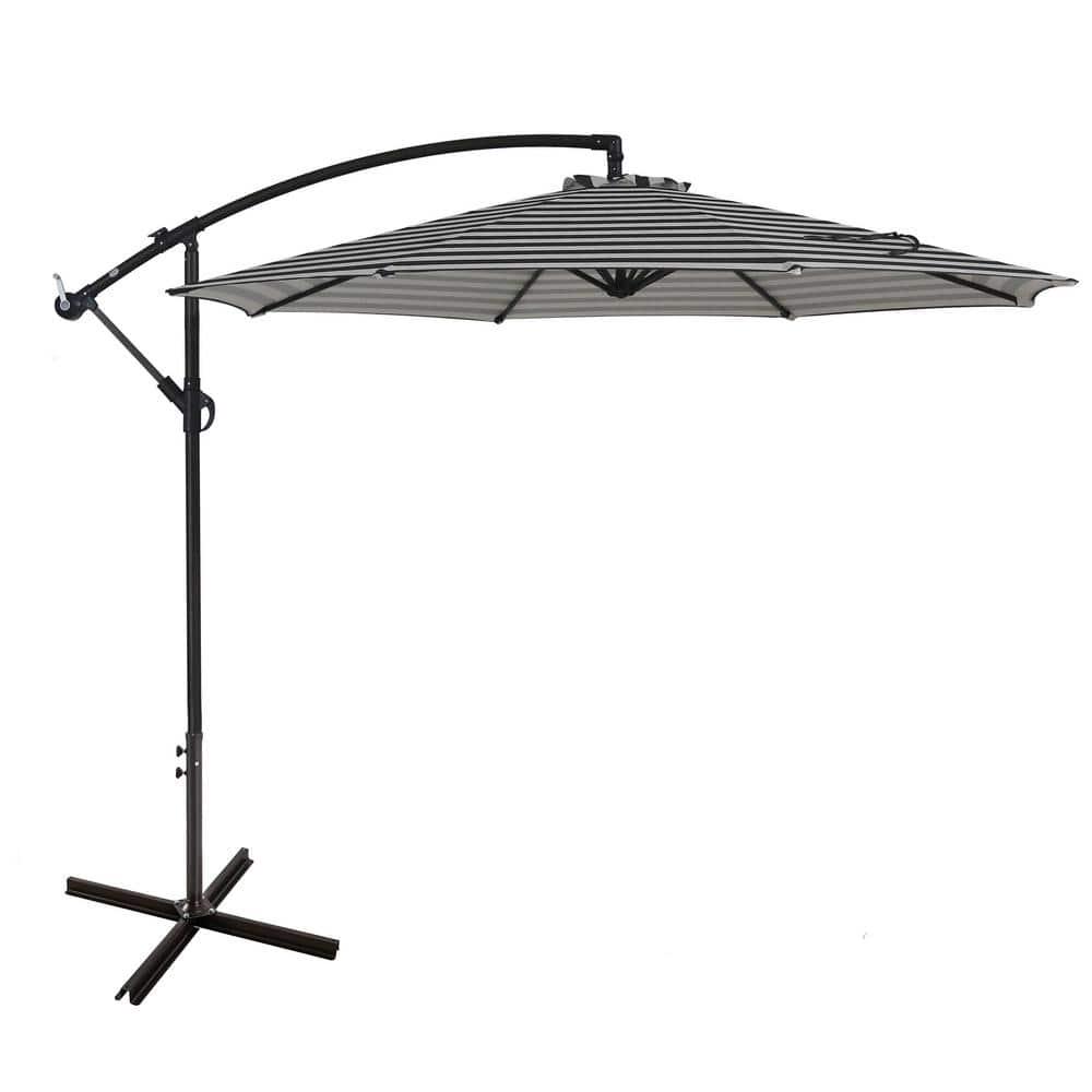 WESTIN OUTDOOR Bayshore 10 ft Cantilever Hanging Patio Umbrella in Black and White Stripe