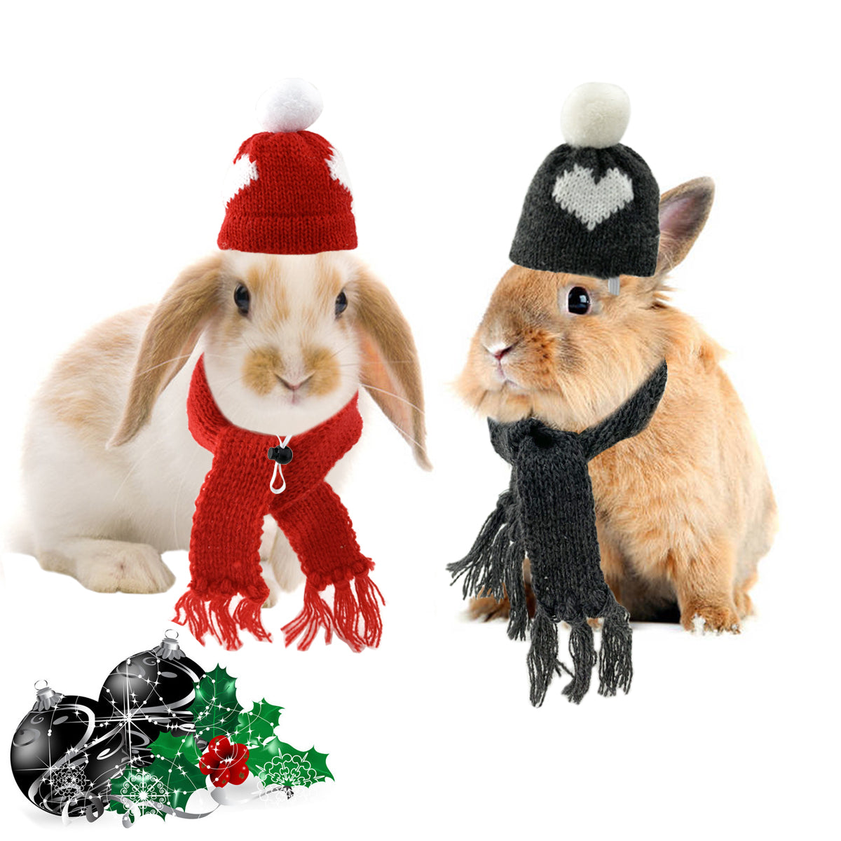 Vehomy Small Pet Holiday and Christmas Hat Scarf 4Pcs in One Set Woolen Hats and Scarfs Christmas Small Animal Costume for Hamster Guinea Pig Rabbit Bunny Chinchilla Hedgehog and Other Similar Pet