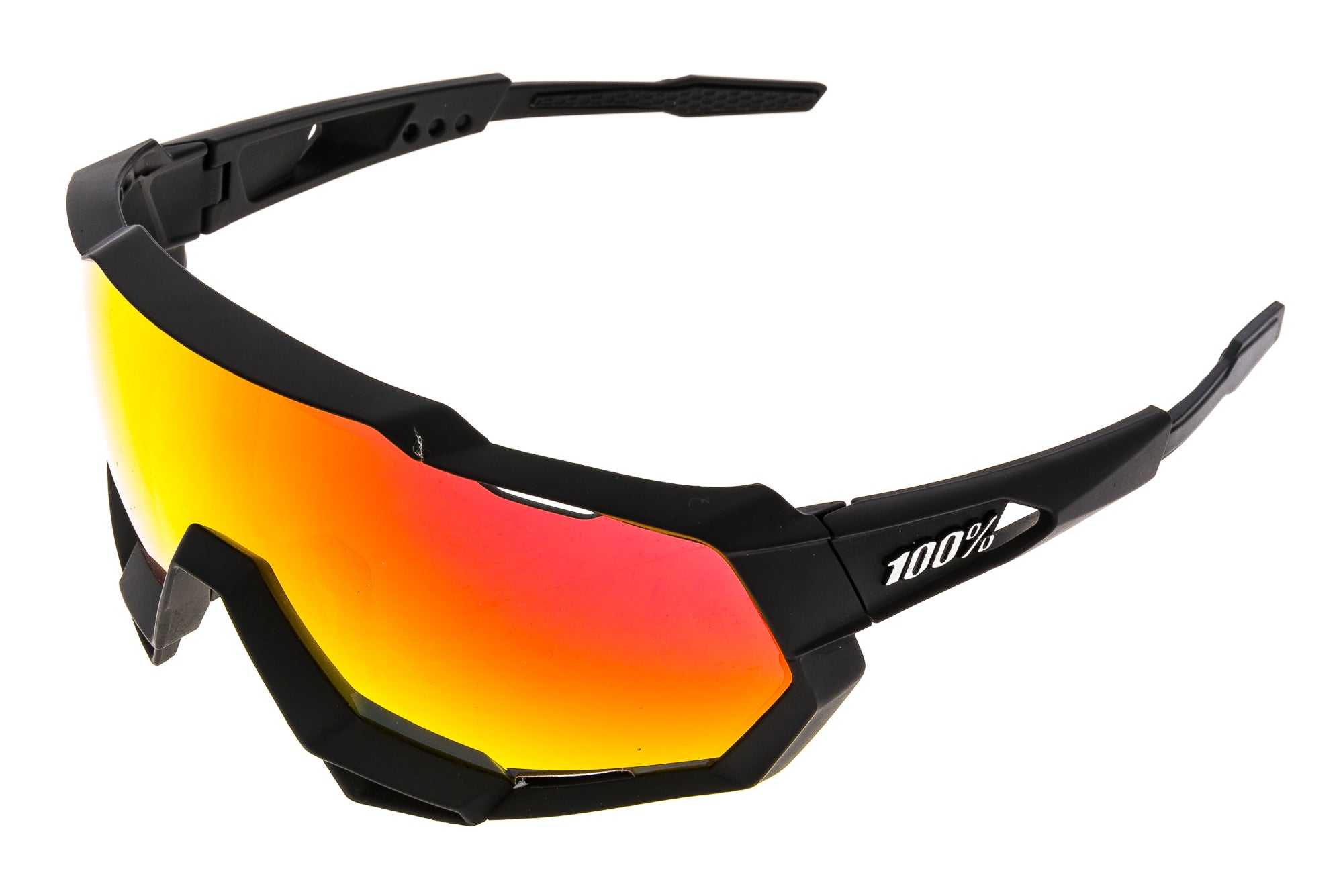 100% Speedtrap Sunglasses Matte Black Frame Hiper Red/Mirror/Clear Lenses
