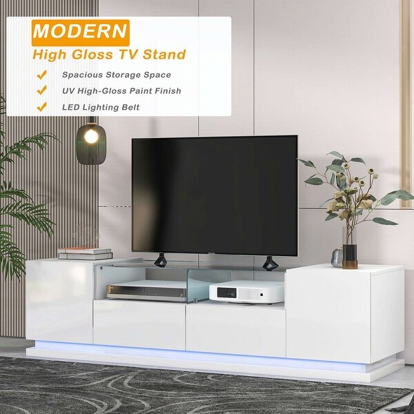 Modern High Gloss TV Stand with Tempered Glass