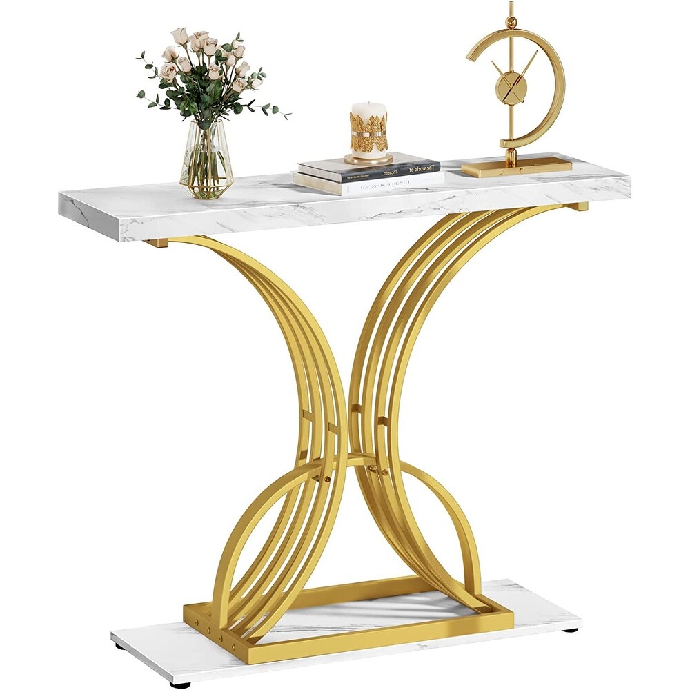 Modern Gold Console Sofa Table with Marbling Top for Entryway Hallway