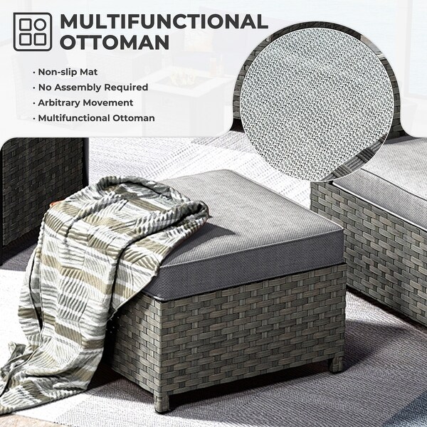 HOOOWOOO 16piece Outdoor Patio Grey Wicker Rattan Furniture Sectional Set with Fire Pit Table