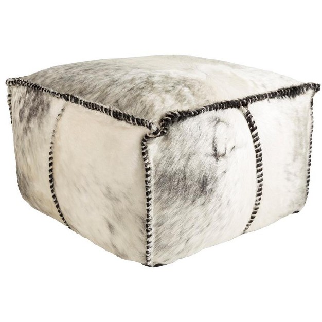 Mark amp Day Herzogenburg 13 quot h X 22 quot w X 22 quot d Hide Leather And Fur Black Pouf