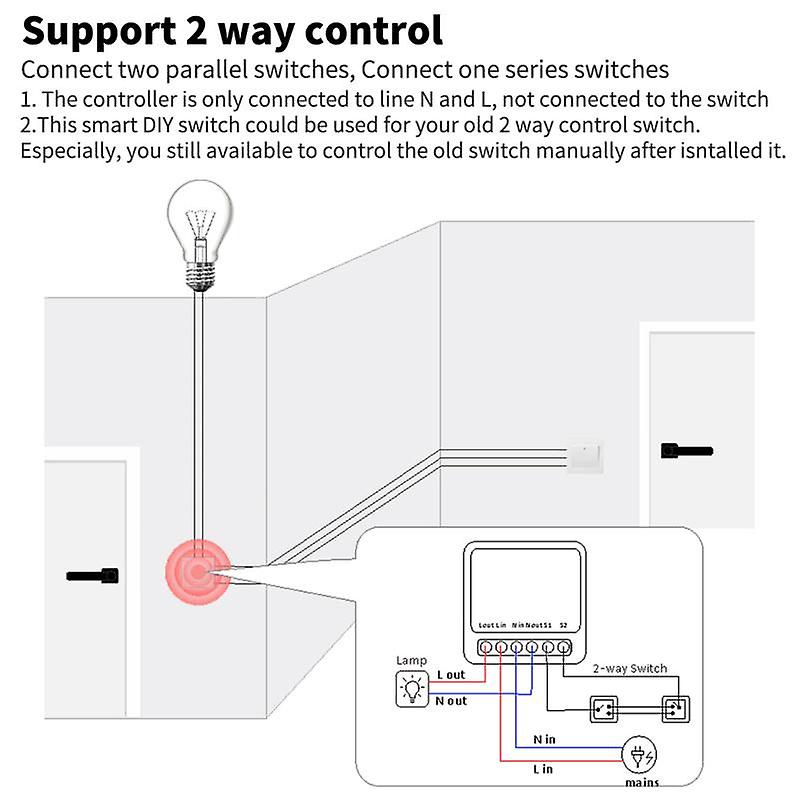 Tuya Smart Mini Wifi Switch 16a  2-way Diy Switches Smart Life App Timer Module Support