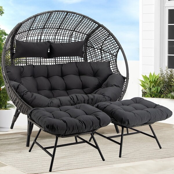 Nicesoul Double Egg Chair 680 lbs Outdoor Patio Wicker Egg Chairs with Ottoman