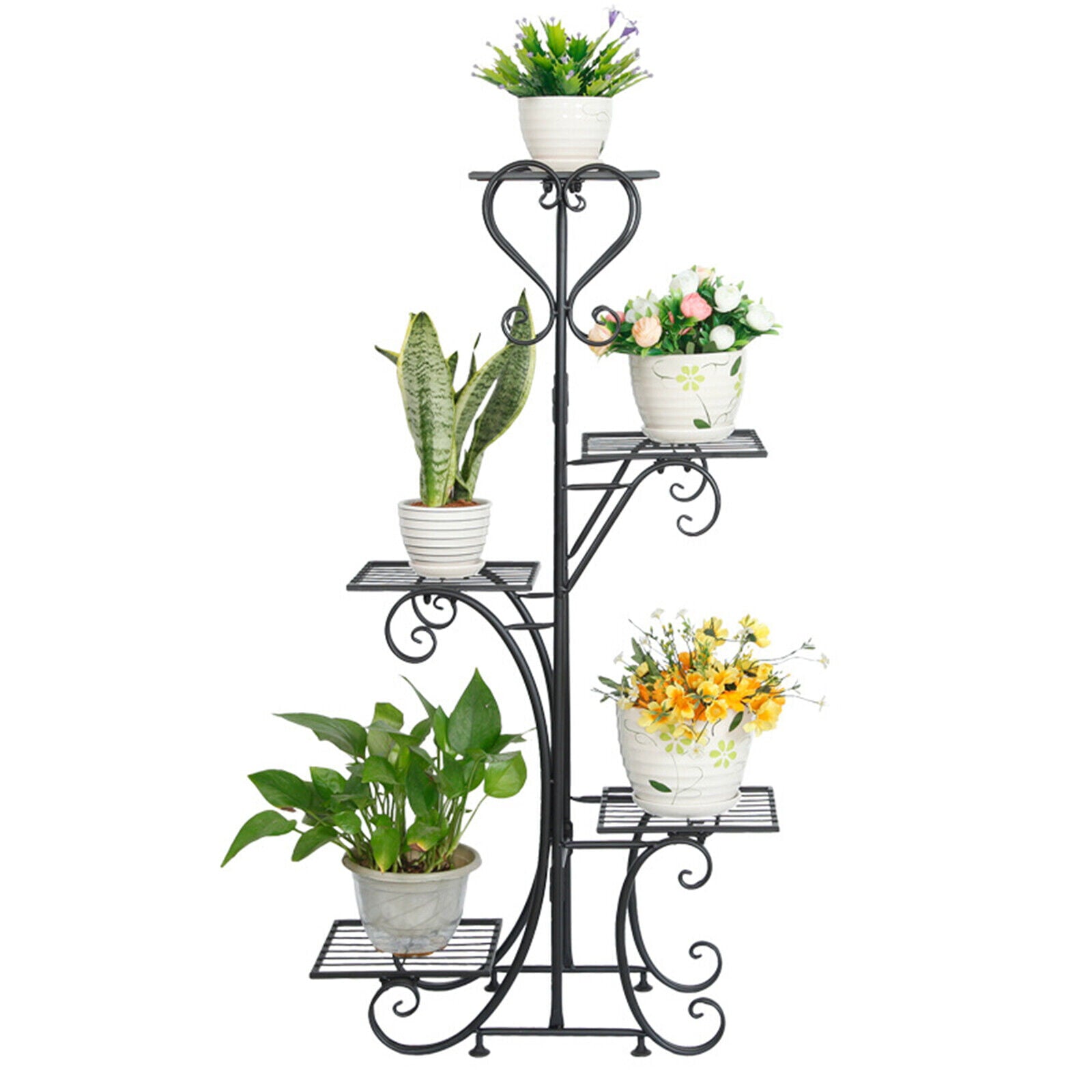 Metal Plant Stand, 5-Tier Indoor/Outdoor Flower Pot Rack for Balcony Garden Tree Shape Black