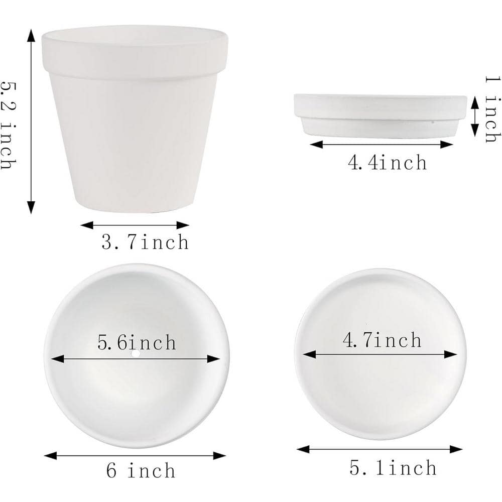 ITOPFOX Classic 6 in. L x 6 in. W x 5 in. H White Clay Round Indoor Planter (4-Pack) HDPH031OT268