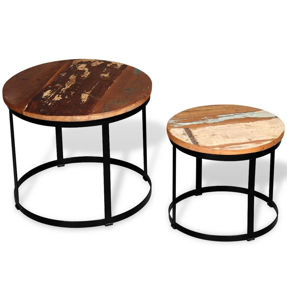 vidaXL Two Piece Coffee Table Set Solid Reclaimed Wood Round 19.7\