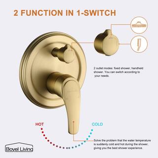 Boyel Living 5-Spray Patterns with 3.2 GPM 10 in. Wall Mount Dual Shower Heads with Rough-In Valve Body and Trim in Brushed Gold SMD-88040BG-10