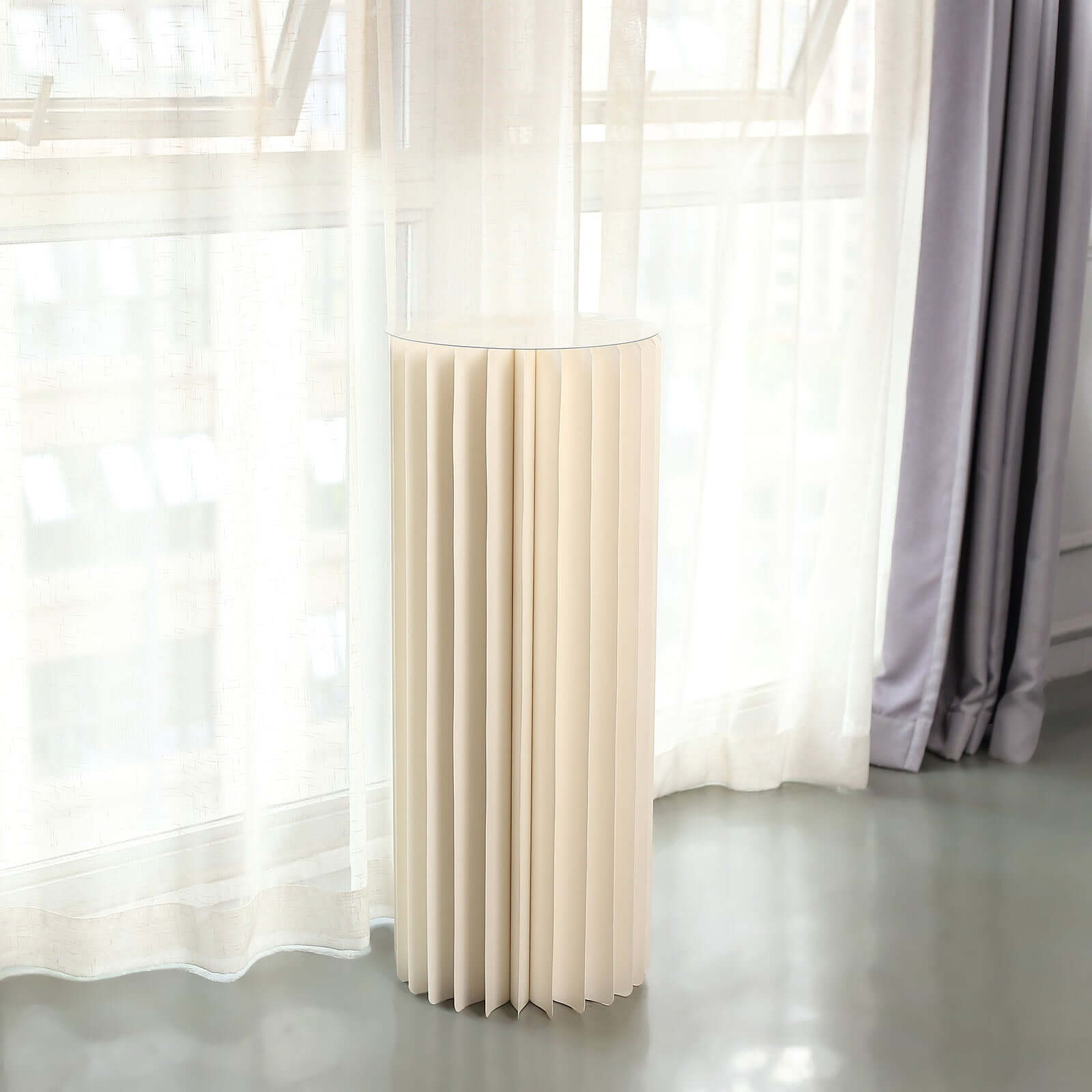 Ivory Cylinder Pillar Pedestal Stand, Display Column Stand With Top Plate 40