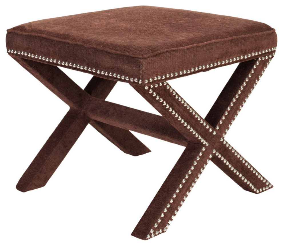 Arnold Ottoman Silver Nail Heads Chinchilla Brown   Modern   Footstools And Ottomans   by Virgil Stanis Design  Houzz