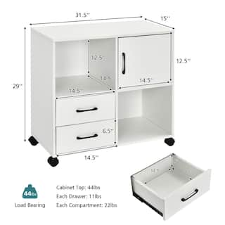 Costway File Cabinet Mobile Lateral Printer Stand with Storage Shelves White CB10237WH