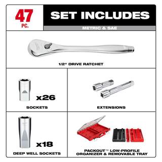 MW 12 in. Drive SAEMetric Ratchet and Socket Mechanics Tool Set with PACKOUT Case (47-Piece) 48-22-9487