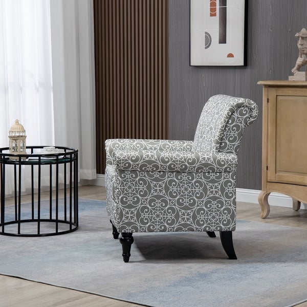 Floral Pattern Mid-Century Modern Accent Chair， Linen Armchair