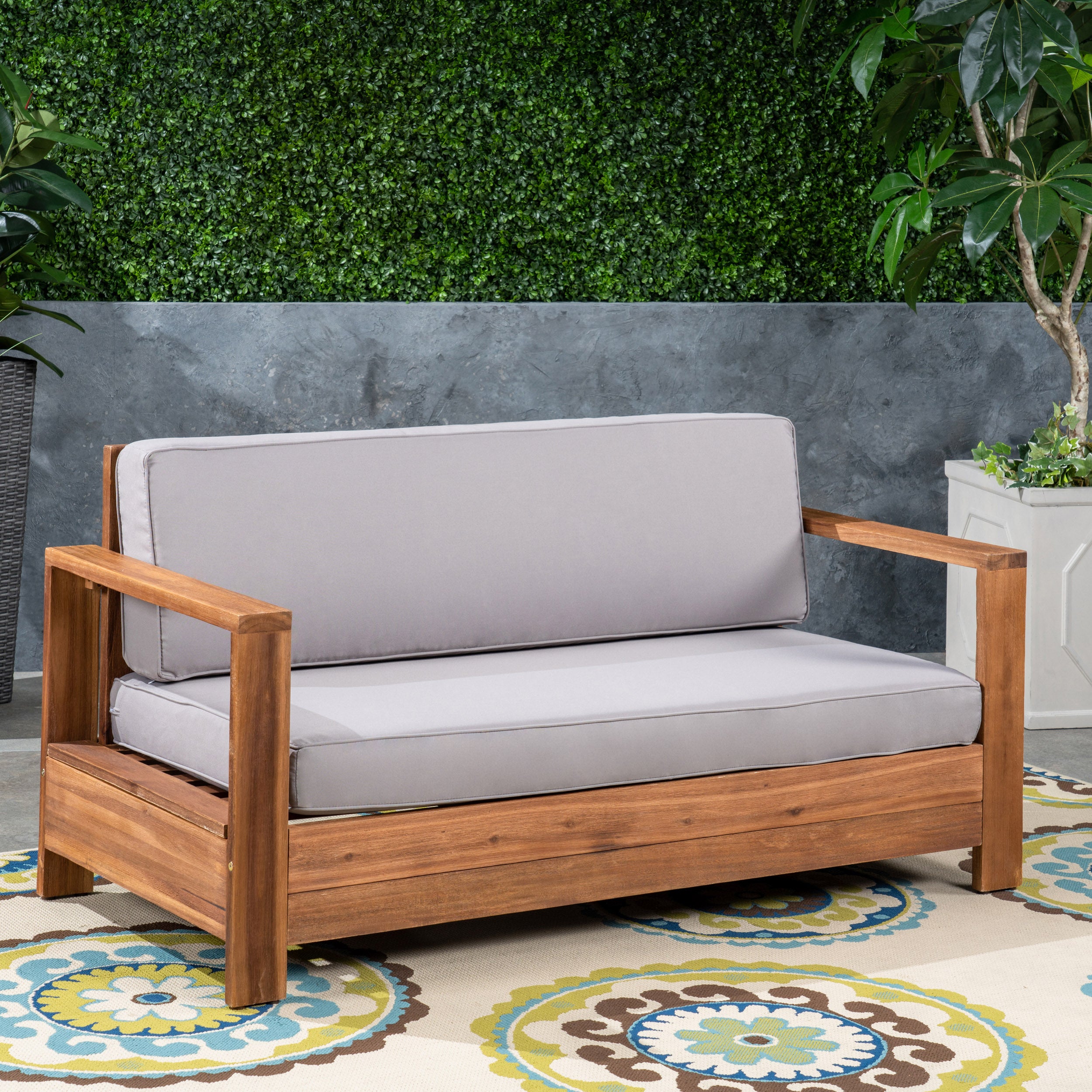 Lily Outdoor Acacia Wood Loveseat