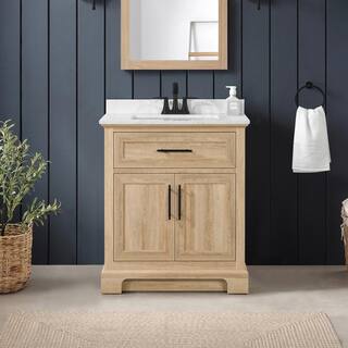 Home Decorators Collection Doveton 30 in. W x 19 in. D x 34.50 in. H Freestanding Vanity in Weathered Tan with White Engineered Stone Top Doveton 30WT