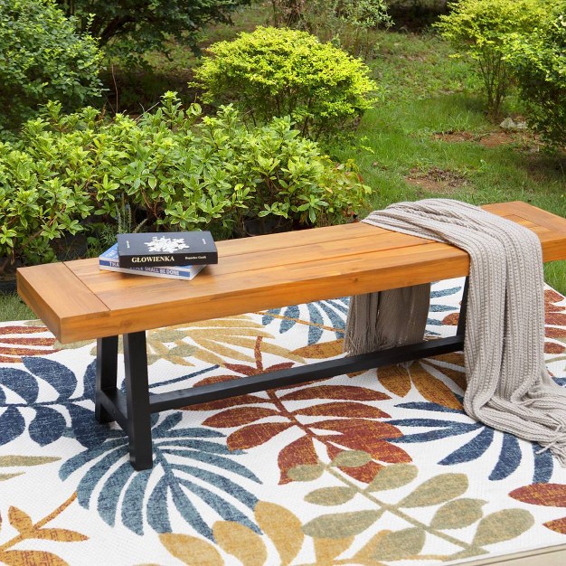 Rectangular Acacia Wood Patio Bench Captiva Designs