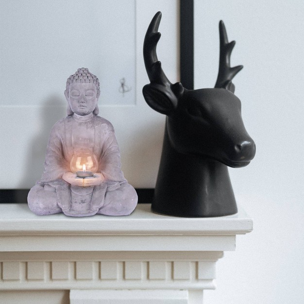 14 17 quot cement Composite Meditating Buddha Statue Tealight Candle Holder Gray Rosemead Home amp Garden Inc