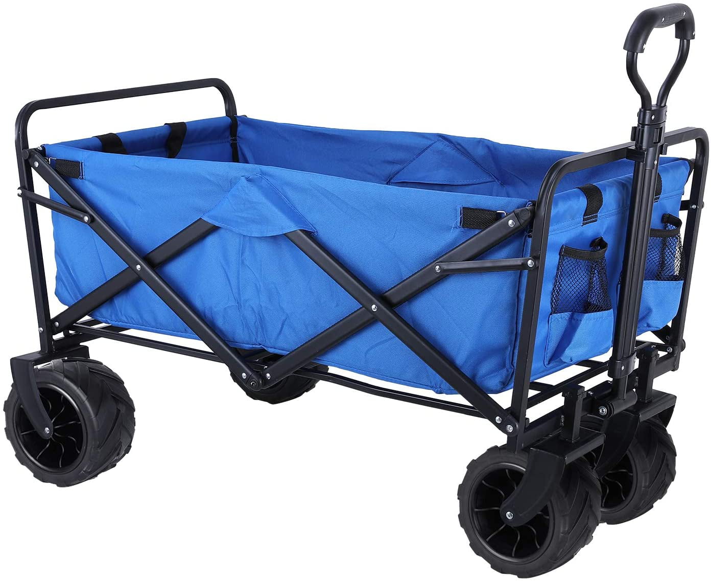 LAZY BUDDY Heavy Duty Beach Cart Collapsible Utility Wagon Garden Cart All Terrain Wheels - Blue