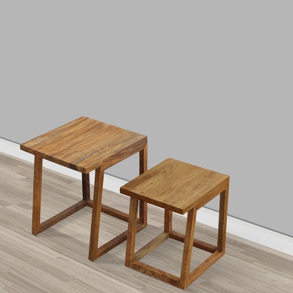 18， 15 Inch Rectangular 2 Piece Mango Wood Nesting Side Table Set with Grain Details， Brown